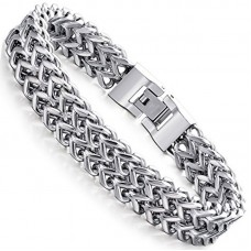 STEEL Stainless Steel 12MM Two-strand Wheat Chain Bracelet for Men Punk Biker Bracelet,8.0-9.1 inches