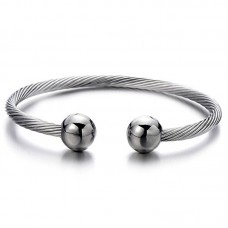 Elastic Adjustable Stainless Steel Twisted Cable Magnetic Bangle Bracelet Silver Color Polished