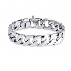  Bracelet 316L Stainless Steel Curb Link 15mm Width, Silver Color