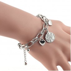  Silver Stainless Steel 6.5" + 1" Extension Tree of Life Circle Link Bracelet