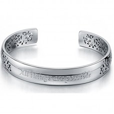 Polished  Hollow-out "All Things Are Possible" Stainless Steel Cuff Bangle Bracel