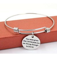  Set of 3 Womens Silver Plated Stainless Steel Metal Bracelets Engraved Message Motivational Inspirational Words Round Charm Pendant Adjustable Bracelets (#1 Set of 3)