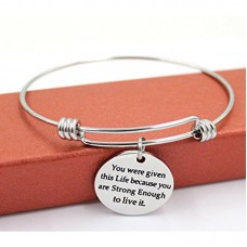  Set of 3 Womens Silver Plated Stainless Steel Metal Bracelets Engraved Message Motivational Inspirational Words Round Charm Pendant Adjustable Bracelets (#1 Set of 3)