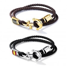  Sets Multilayer Genuine Leather Cuff Wrap Bangle Bracelet for Men With Stainless Steel Anchor Tag