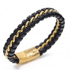  Stainless Steel Braided Leather Bracelet for Men Bangle Wrap Magnetic-Clasp 7.5-8.5 Inch