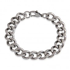  Men's Chain Bracelet Stainless Steel Curb Link Lucky Metal Bracelet White 10mm