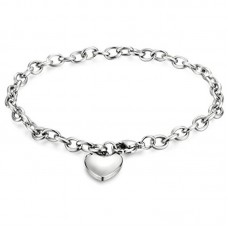 Jewelry Women's Stainless Steel Chain Bracelet with Heart Charm,7.48"