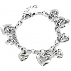 Women's Stainless Steel Polished Heart Charm Dangle Bracelet - 6.5"