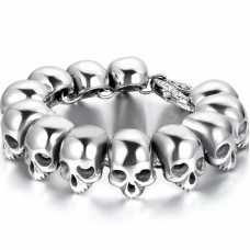 21.5cm Punk Large Gothic Skull Biker Stainless Steel Bracelet mens bracelets 2015 New arrived pulseira masculina Silver Color