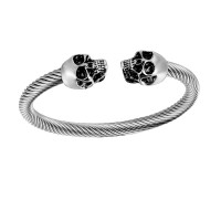 Antique Silver Punk Skull Stainless Steel Bracelet Mens &Women Gothic Jewelry Open Bangle Fashion Jewelry Gifts 62mmx57mm,1PC