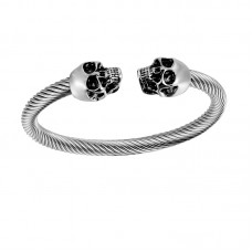 Antique Silver Punk Skull Stainless Steel Bracelet Mens &Women Gothic Jewelry Open Bangle Fashion Jewelry Gifts 62mmx57mm,1PC