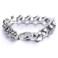 Gothic Punk Small Skull Bracelet 316L Stainless Steel Bracelet Antique Silver Bangle Jewelry For Men & Women Gifts 22cm