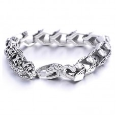 Gothic Punk Small Skull Bracelet 316L Stainless Steel Bracelet Antique Silver Bangle Jewelry For Men & Women Gifts 22cm