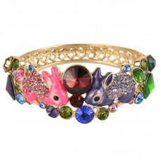 EVER FAITH 2 Rabbit Bracelet Austrian Crystal Gold-Tone