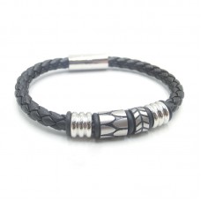 Stainless Steel Leather Bracelet Bangle - B350