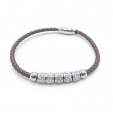 Stainless Steel Leather Bracelet Bangle - B352