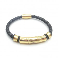 Stainless Steel Leather Bracelet Bangle - B353