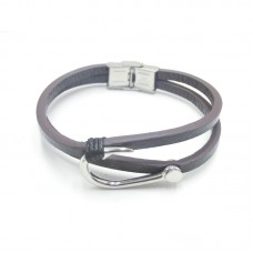 Stainless Steel Leather Bracelet Bangle - B355