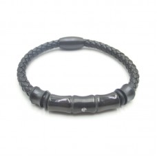 Stainless Steel Leather Bracelet Bangle - B358