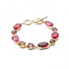 Colorful Stone Gold Link Bracelet - B384