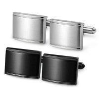 Stainless Steel Cufflinks for Men Unique Business Wedding Black White