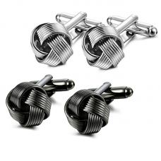 Knot Cufflinks for Men Shirt Cufflinks Black Silver Tone Unique Business Wedding