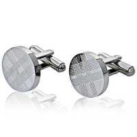 Stainless Steel Round Cufflinks With Tartan Pattern For Shirt Wedding Business 