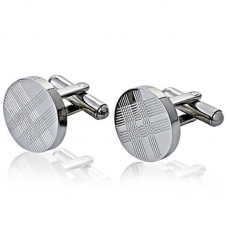 Stainless Steel Round Cufflinks With Tartan Pattern For Shirt Wedding Business 