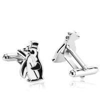 Men Stainless Steel Unique Design Animal Penguin Black White Stylish Modern Cufflinks