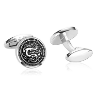 Stainless Steel Cufflinks for Men Engraved Dragon Pattern Silver Black Business Wedding Cufflink