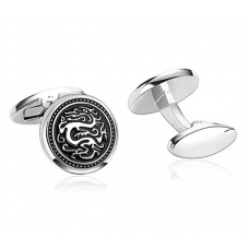 Stainless Steel Cufflinks for Men Engraved Dragon Pattern Silver Black Business Wedding Cufflink