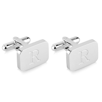 White-Gold Plated Initial Engraved Stainless Steel Man’s Cufflinks