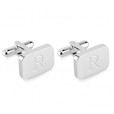 White-Gold Plated Initial Engraved Stainless Steel Man’s Cufflinks