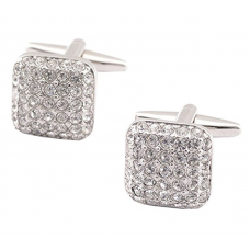 Cufflinks Polished Finish Stainless Steel Luxury Look With Shiny Crystal Stone