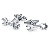 Stainless Steel Plated Mens Polished Combination Wrench Cufflinks Set