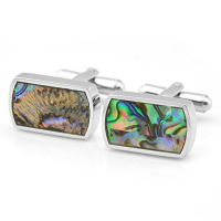 Mens Cuff Link Rare Stainless Steel & Abalone Shell Cufflinks