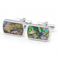 Mens Cuff Link Rare Stainless Steel & Abalone Shell Cufflinks