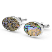 Mens Cuff Link Rare Stainless Steel & Abalone Shell Cufflinks c041