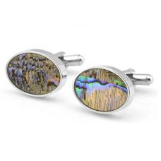 Mens Cuff Link Rare Stainless Steel & Abalone Shell Cufflinks c041