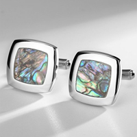 Mens Cuff Link Rare Stainless Steel & Abalone Shell Cufflinks c042