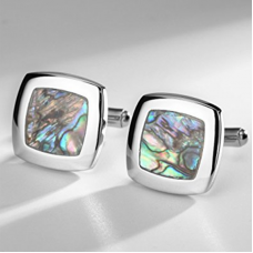 Mens Cuff Link Rare Stainless Steel & Abalone Shell Cufflinks c042