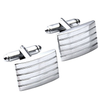 Stainless Steel Classic Men's Cufflinks, Silver Tone Strips