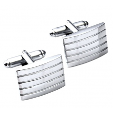 Stainless Steel Classic Men's Cufflinks, Silver Tone Strips