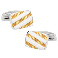 Gold-Tone Striped Stainless Steel Cufflinks