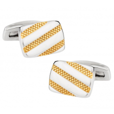 Gold-Tone Striped Stainless Steel Cufflinks