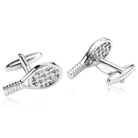 Men Stainless Steel French Cufflinks Tennis Racket out Ball Silver