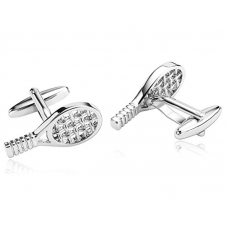 Men Stainless Steel French Cufflinks Tennis Racket out Ball Silver