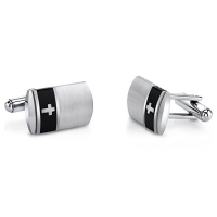 Black Band Cross Motif Stainless Steel Cufflinks