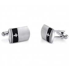 Black Band Cross Motif Stainless Steel Cufflinks