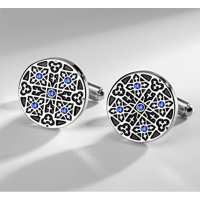 Mens Rare Retro Stainless Steel & Artificial Czech Crystal Diamond Cufflinks-Various Colors